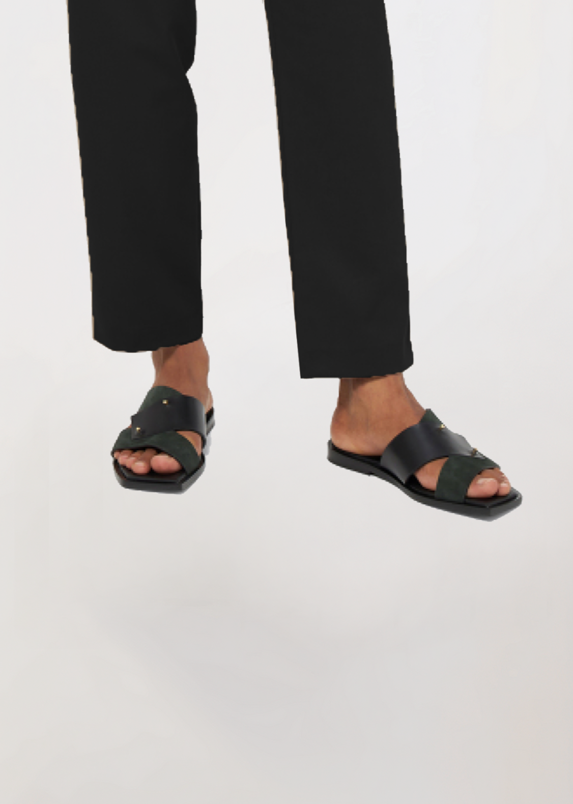 HUANCO - Men's Strap Leather Sandal (Green & Black)