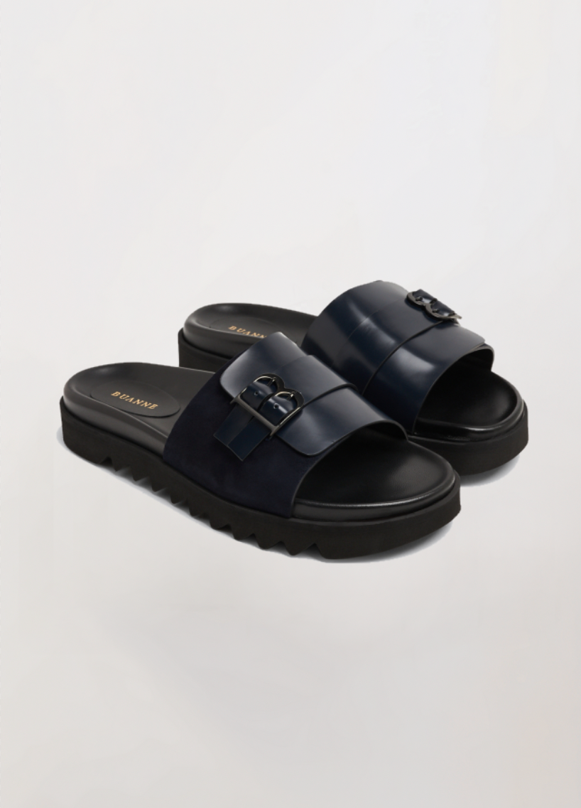 PIURA - Men's leather slide (Navy)
