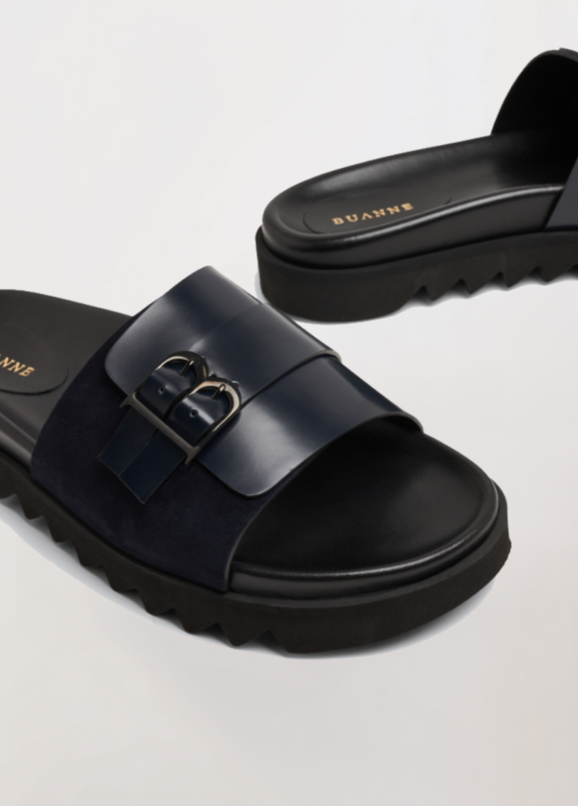 PIURA - Men's leather slide (Navy)