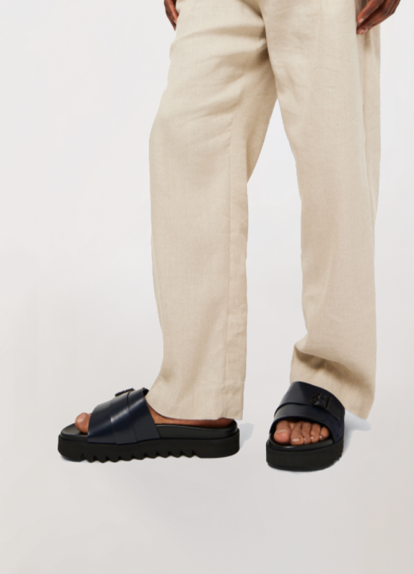 PIURA - Men's leather slide (Navy)